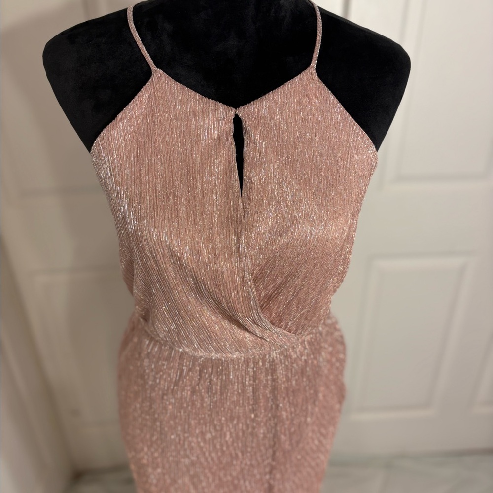 Size medium gold shimmer and sparkle halter style dress. - Picture 6 of 11